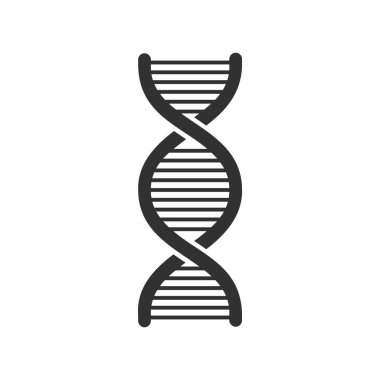 DNA ikon vektörü. Modern basit düz DNA işareti izole edildi. İş, internet kavramı. Web sitesi tasarımı için son moda vektör biyoloji gen sembolü, web. Logo kromozomu çizimi.