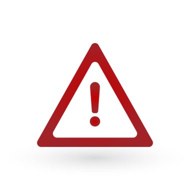 Kırmızı üçgen uyarı işareti, vektör çizimi beyaz arkaplanda izole edildi.