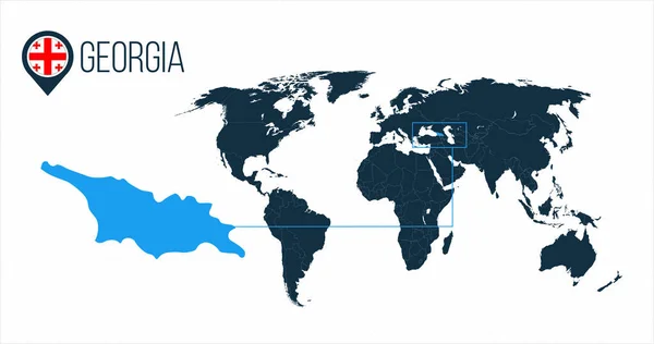 Georgia posizione sulla mappa del mondo per l'infografica. Tutti i paesi del mondo senza nomi. Georgia bandiera rotonda nel pin mappa o marcatore. illustrazione vettoriale su sfondo spogliato . — Vettoriale Stock