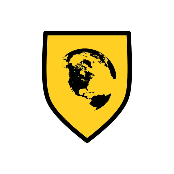 Ilustração do ícone de ashield com um globo mundial, ilustração vetorial isolada em fundo branco . —  Vetores de Stock