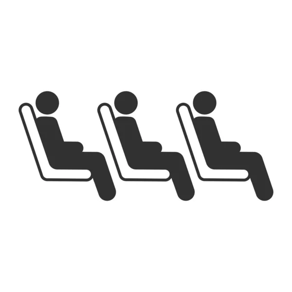 Três passageiros sentados na fila no transporte público. ilustração vetorial isolada sobre fundo branco . —  Vetores de Stock