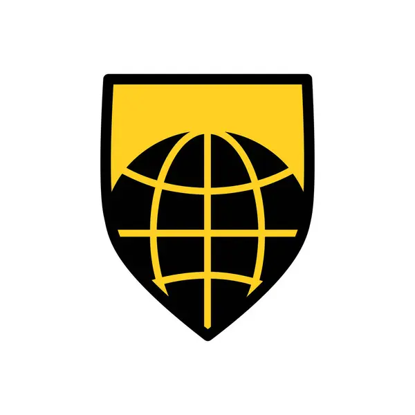 Ilustração do ícone de ashield com um globo mundial, ilustração vetorial isolada em fundo branco . —  Vetores de Stock