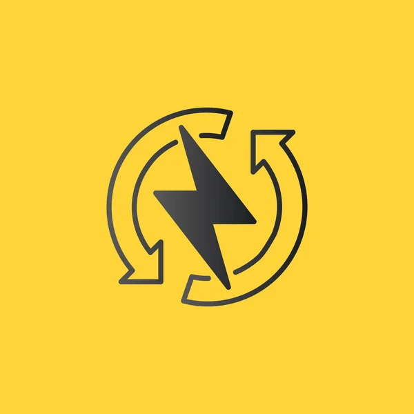 Relámpago de energía con el icono de logotipo de flechas de actualización círculo. Vector eléctrico rápido rayo símbolo del perno. Ilustración vectorial aislada sobre fondo amarillo — Archivo Imágenes Vectoriales