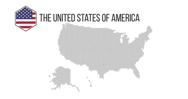 Wabe sechseckige usa-Karte. Vektor-Halbton-geographischer Plan auf weißem Hintergrund. abstrakte Zusammensetzung der US-Landkarte wird aus Sechseckzellen kombiniert. — Stockvektor