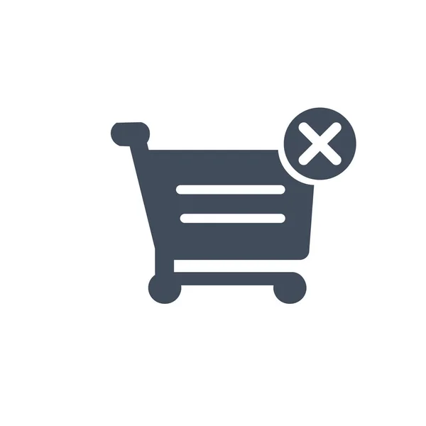 Carrito de compras con icono de vector de señal cruzada. signo plano lleno para el concepto móvil y el diseño web. Cancelar o eliminar la compra icono sólido simple. Ilustración vectorial aislada sobre fondo blanco . — Archivo Imágenes Vectoriales