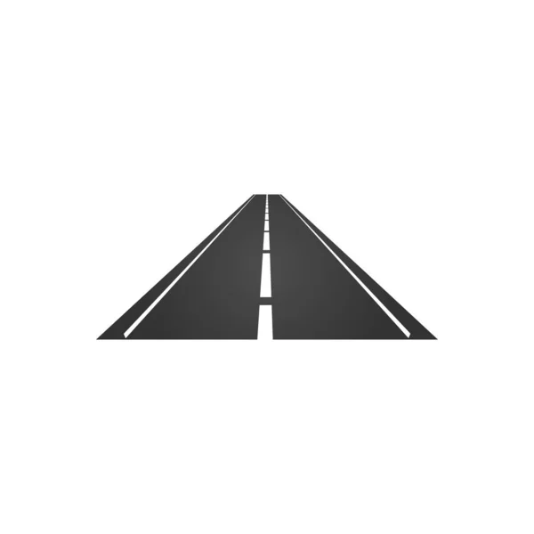 Yol kenarlı ve noktalı şeritli minimalist bir yolun logosu. Vektör illüstrasyonu beyaz arkaplanda izole edildi. — Stok Vektör