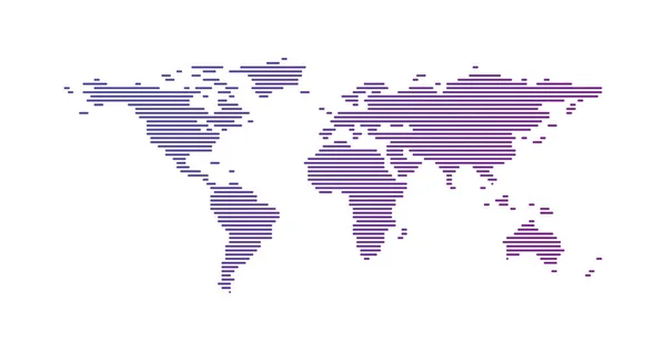 Fialový gradient Mapa světa z čar, vektorové ilustrace izolované na bílém pozadí. — Stockový vektor