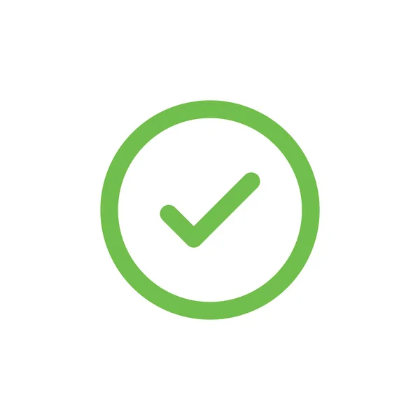 Ícone de marca de verificação verde em um círculo. Marque o símbolo na cor verde, ilustração vetorial isolada no fundo branco . — Vetor de Stock