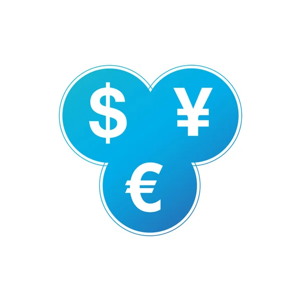 Cambio de divisas dólar, euro, icono de yen. Tres monedas más negociadas en el mundo en tres círculos. Ilustración vectorial aislada sobre fondo blanco — Vector de stock