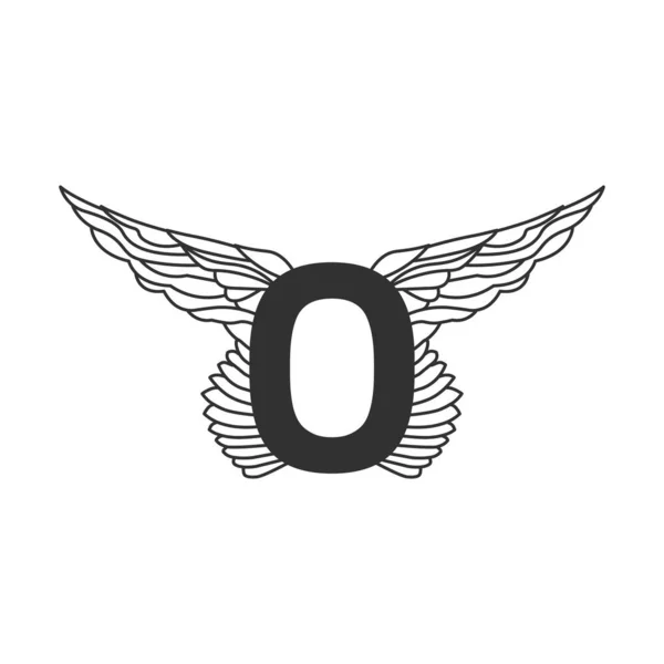 Κομψό δυναμικό γράμμα O με φτερά. Γραμμική σχεδίαση. Μπορεί να χρησιμοποιηθεί για τατουάζ, οποιαδήποτε υπηρεσία μεταφοράς ή σε αθλητικές περιοχές. Απεικόνιση διανύσματος απομονωμένη σε λευκό φόντο — Διανυσματικό Αρχείο