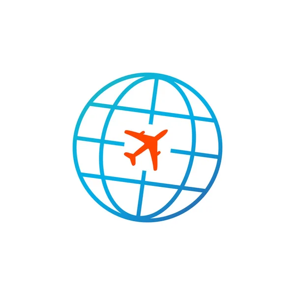 Travel Icon. Globe with plane icon. Vector illustration isolated on white background — Stock Vector