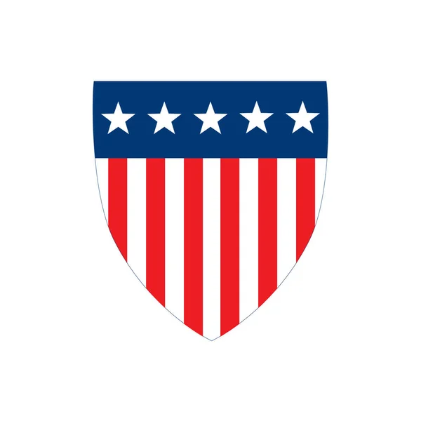 Escudo de emblema de bandeira americana com listras e estrelas, Conceito do Dia da Independência, ilustração vetorial isolada no fundo branco —  Vetores de Stock