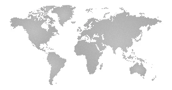 Fekete féltónusú világtérkép. Vektor illusztráció. Pöttyös térkép lapos kivitelben. Vektor illusztráció elszigetelt fehér háttér — Stock Vector