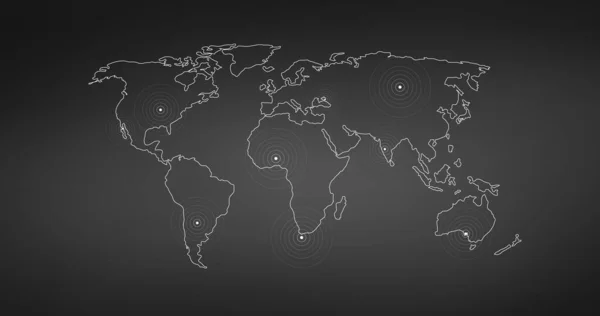 Векторная линейная карта мира с радиальным маркером местоположения, съедобным штрихом. векторная иллюстрация на белом фоне . — стоковый вектор