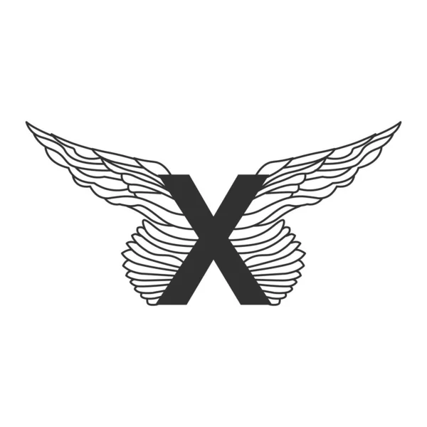 Elegante letra dinámica X con alas. Diseño lineal. Se puede utilizar para tatuajes, cualquier servicio de transporte o en áreas deportivas. Ilustración vectorial aislada sobre fondo blanco — Archivo Imágenes Vectoriales