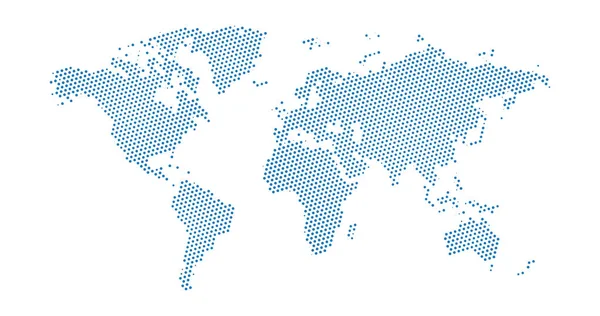 Černá polotóny modrá mapa světa. Vektorová ilustrace. Tečkovaná mapa v plochém designu. Vektorová ilustrace izolovaná na bílém pozadí — Stockový vektor