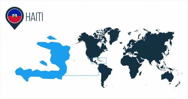 Haiti karta ligger på en världskarta med flagga och karta pekare eller stift. Infografisk karta. vektor illustration isolerad på vit bakgrund. — Stock vektor