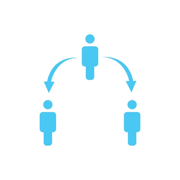 Estrutura do ícone da empresa, três pessoas, conceito de relatório de negócios. hierarquia de dois níveis com setas para baixo e para cima. ilustração vetorial isolada sobre fundo branco . — Vetor de Stock