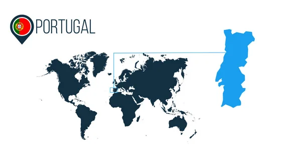 Portugal localização mapa vetorial moderno para infográficos. Todos os países do mundo sem nomes. Bandeira redonda de Portugal no pino ou marcador do mapa. ilustração vetorial em fundo despojado . — Vetor de Stock