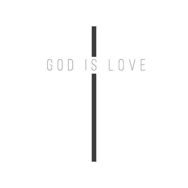 Slova Bůh je láska ve tvaru kříže, křesťanský symbol. Stock vektorové ilustrace izolované na bílém pozadí — Stockový vektor