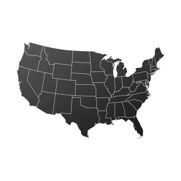 Mapa de Estados Unidos en color negro. Ilustración vectorial aislada sobre fondo blanco — Vector de stock