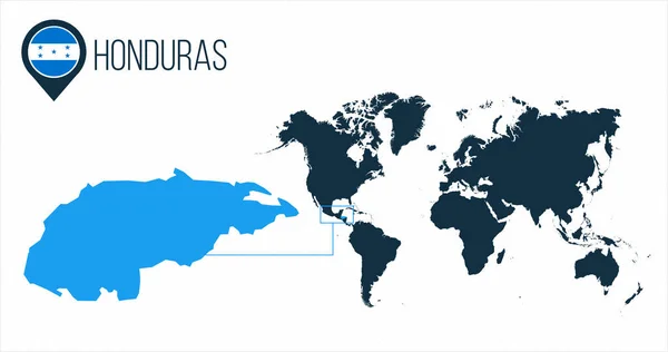 Honduras mapa ubicado en un mapa mundial con bandera y mapa puntero o pin. Mapa infográfico. Ilustración vectorial aislada sobre fondo blanco . — Archivo Imágenes Vectoriales
