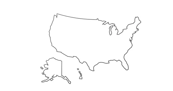 Zwarte dunne lijn USA kaart contour. Infographic-element voor onderwijs. Stroke vlakke stijl ontwerp. Vector illustratie geïsoleerd op witte achtergrond — Stockvector