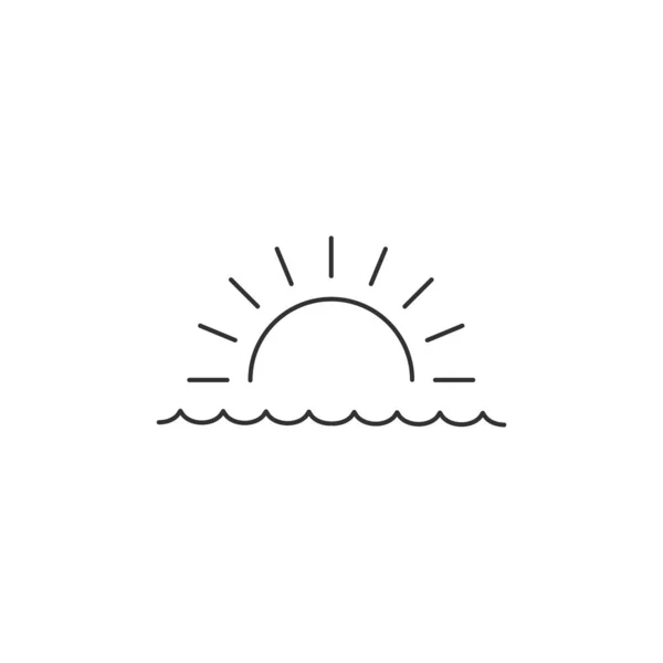 Amanecer o atardecer sobre el mar lineal mínimo icono plano único. Mar y ondas línea vector icono. Ilustración vectorial aislada sobre fondo blanco — Vector de stock