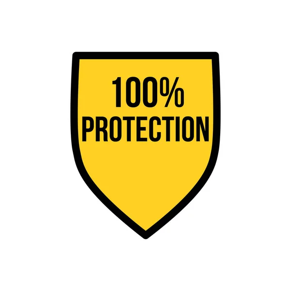 Yellow Shield 100% plantilla de diseño de icono de logotipo de protección, protección de la privacidad o concepto de seguridad. Ilustración vectorial aislada sobre fondo blanco . — Vector de stock