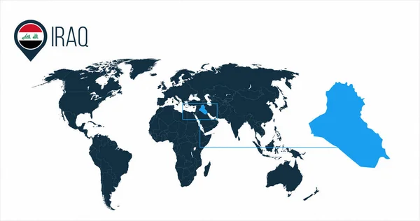 Iraq Standort auf der Weltkarte für Infografiken. alle Länder der Welt ohne Namen. iraq runde Flagge in der Karte Pin oder Marker. Vektor-Illustration auf gestreiftem Hintergrund. — Stockvektor