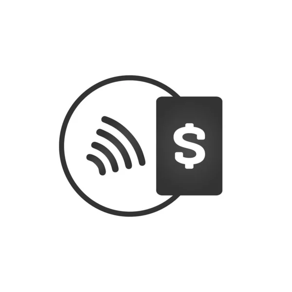 Nfc Zahlung. pos Terminal bestätigt kontaktloses Bezahlen per Kreditkarte. Nahfeldkommunikationskonzept. Vektor-Illustration isoliert auf weißem Hintergrund. — Stockvektor