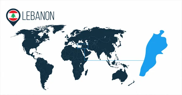 Libano posizione sulla mappa del mondo per l'infografica. Tutti i paesi del mondo senza nomi. Libano bandiera rotonda nel pin mappa o marcatore. illustrazione vettoriale su sfondo spogliato . — Vettoriale Stock