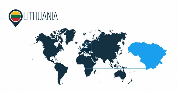 Lituania ubicación en el mapa mundial de infografías. Todos los países del mundo sin nombres. Lituania bandera redonda en el mapa pin o marcador. ilustración vectorial sobre fondo despojado . — Archivo Imágenes Vectoriales