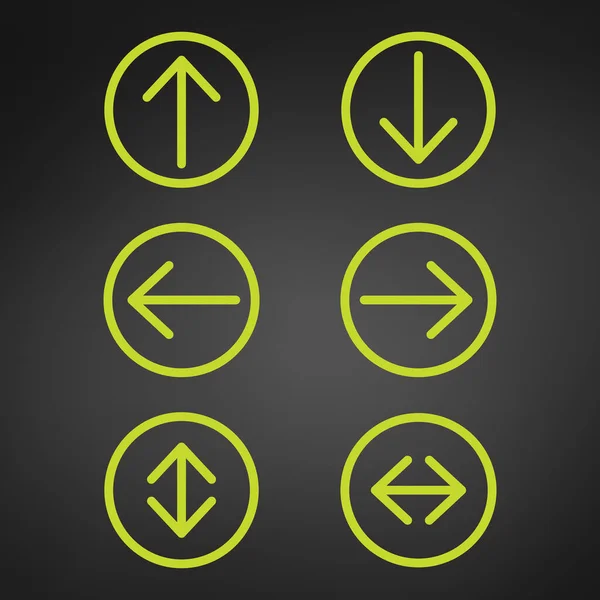 Flèche en cercle icône définie en couleur verte. Collection d'icônes rondes avec différentes flèches de direction. Course modifiable. Illustration vectorielle isolée sur fond noir . — Image vectorielle