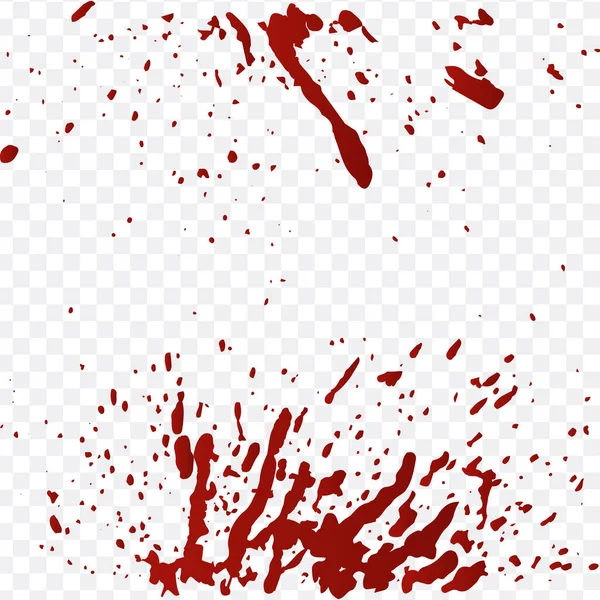 Gerçekçi kan splatters ve kan damlaları vektör kümesi. Splash kırmızı mürekkep. saydam arka plan üzerinde izole vektör çizim.