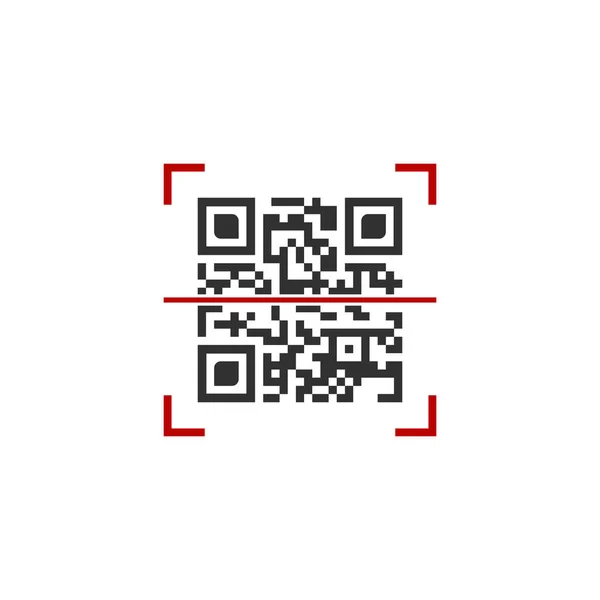 Ilustración vectorial del código QR en marco rojo de escaneo. ilustración vectorial aislada sobre fondo blanco . — Vector de stock