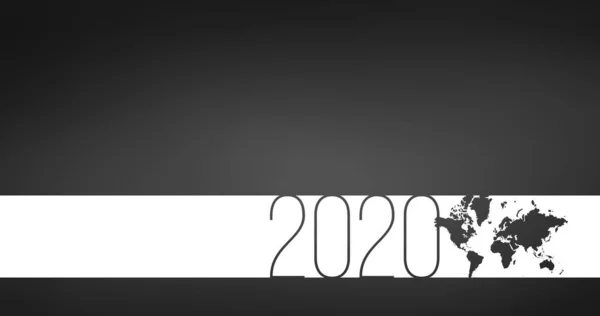 2020 yılı için şerit ve dünya haritası konturlu broşür kapağı için HD şablon, el ilanı reklam kapağı kataloğu dergisi veya yıllık raporu. İş, bilim tasarımı. Vektör çizimi. — Stok Vektör