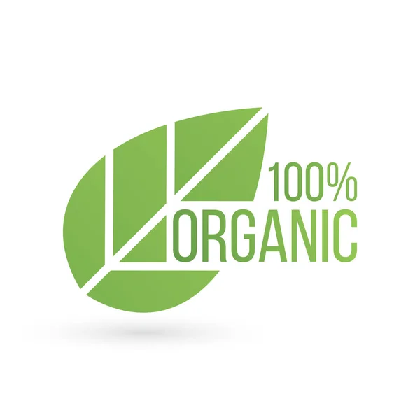 Producto Bio, eco 100 por ciento emblema de hoja orgánica, etiqueta o logotipo. Ilustración vectorial aislada sobre fondo blanco . — Vector de stock