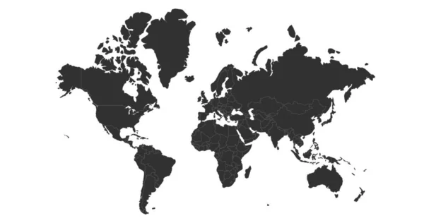 Vetor de mapa do mundo, isolado sobre fundo branco. Pode ser usado para relatório anual, infografia. Países altamente detalhados com fronteiras . — Vetor de Stock