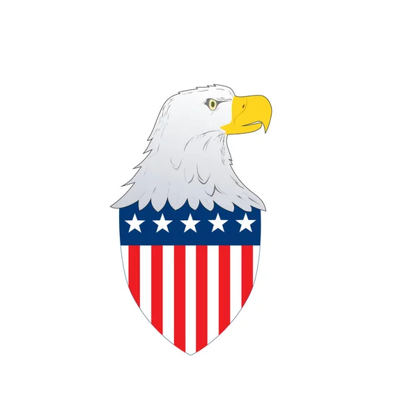 Символический щит американского флага с орлом, обращенной стороной с американскими звездами и полосами на изолированном белом фоне . — стоковый вектор