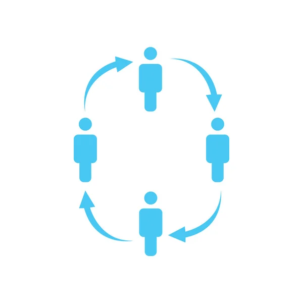 Pessoas no ícone círculo com setas. Conceito de trabalho em equipa. Ícone de ilustração vetorial para sites, web design, aplicativos, apresentações isoladas em fundo branco . — Vetor de Stock