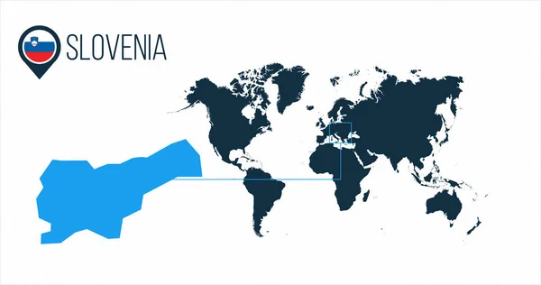 Eslovenia ubicación en el mapa mundial de infografías. Todos los países del mundo sin nombres. Bandera redonda de Eslovenia en el mapa pin o marcador. ilustración vectorial sobre fondo despojado . — Archivo Imágenes Vectoriales