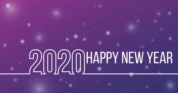 Ευτυχισμένο το Νέο 2020 Έτος γραμμικού σχεδιασμού στυλ μωβ φόντο με φωτοβολίδες φακού. Εικονογράφηση διανύσματος — Διανυσματικό Αρχείο