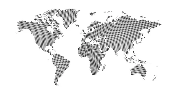 Preto meio-tom círculo pontilhado mapa do mundo. Ilustração vetorial. Mapa pontilhado em design plano. Ilustração vetorial isolada sobre fundo branco —  Vetores de Stock