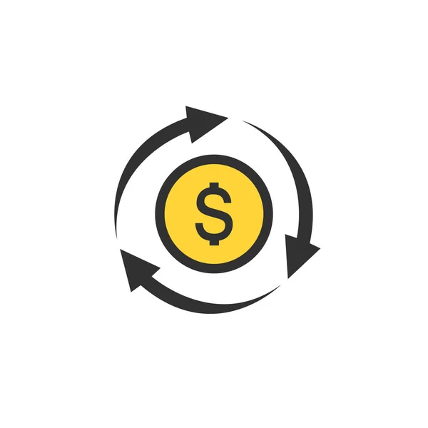 Dólar icono en el icono de flecha círculo. banco, moneda, efectivo, cargo, intercambio, finanzas, crédito, símbolo de pago vector ilustración — Vector de stock