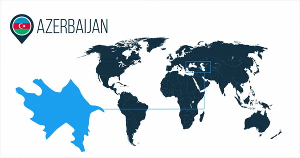 Azerbaiyán ubicación en el mapa mundial de infografías. Todos los países del mundo sin nombres. Bandera redonda de Azerbaiyán en el mapa pin o marcador. ilustración vectorial sobre fondo despojado . — Archivo Imágenes Vectoriales