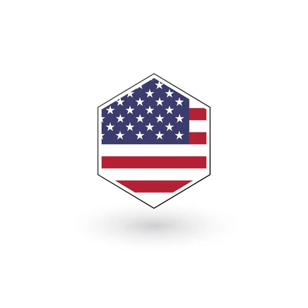 USA vlajka šestiúhelníku, tlačítko, vektorová ilustrace izolovaná na bílém pozadí. — Stockový vektor