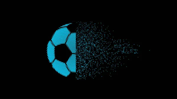 Blue Halftone Football with dots. Flying soccer ball with particles tale. Vector illustration isolated on white background