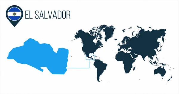 El Salvador mapa ubicado en un mapa mundial con bandera y mapa puntero o pin. Mapa infográfico. Ilustración vectorial aislada sobre fondo blanco . — Archivo Imágenes Vectoriales