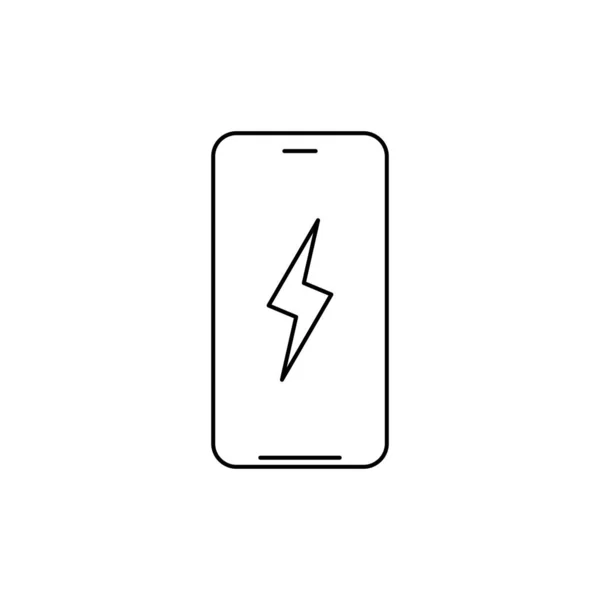 Smartphone met bliksem. batterij opladen lineair pictogram. Dunne lijn illustratie. Vector illustratie geïsoleerd op witte achtergrond. — Stockvector